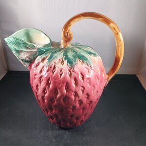 Vintage Hand Painted Italian Majolica Strawberry Beverage Pitcher